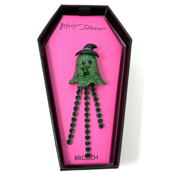 Betsey Johnson Sparkling Green Witch Brooch - Picture 2 of 5